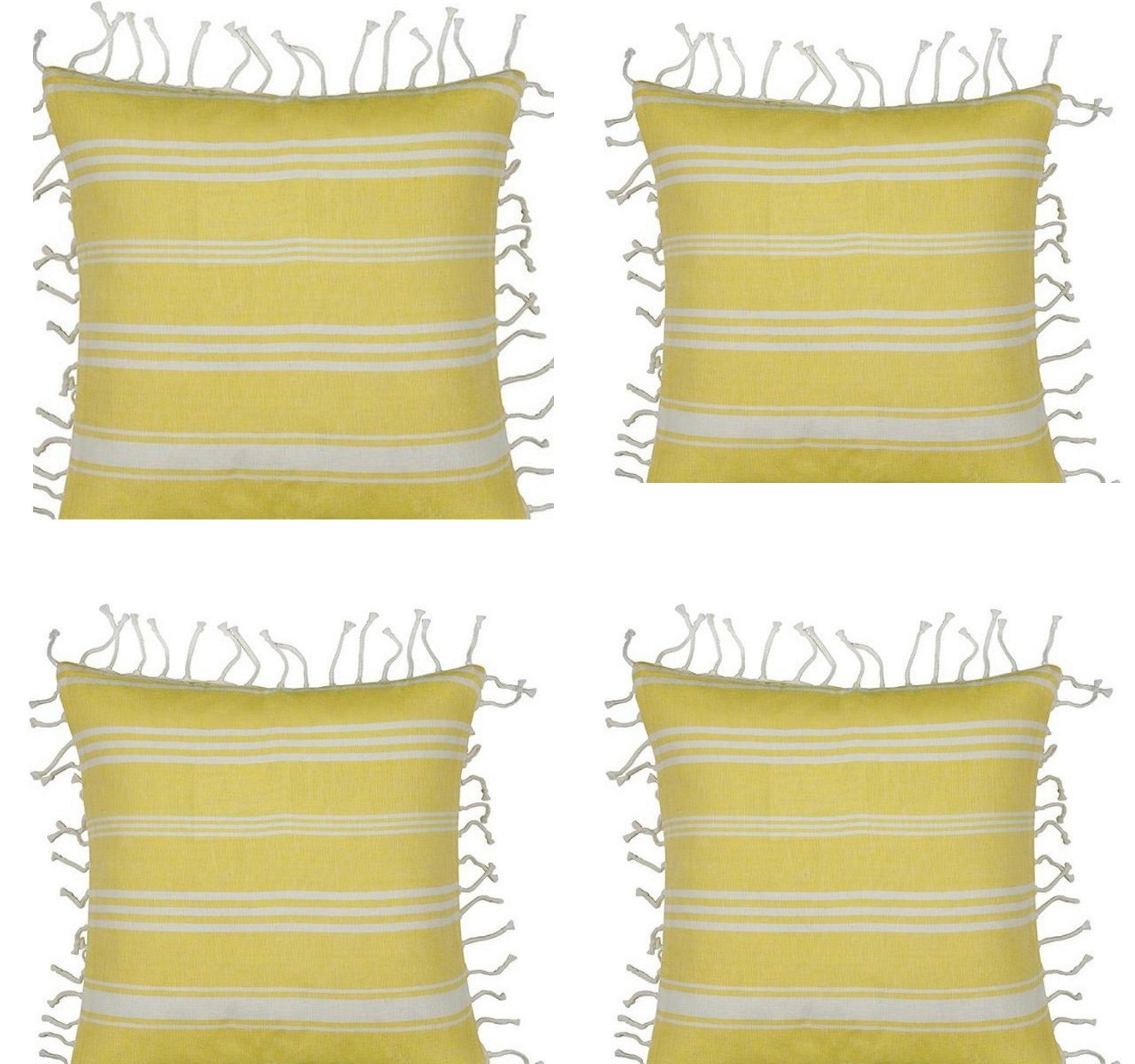 Pack of 4 Fresh Yellow & White Striped Cushion Cover with knotted edging Main image