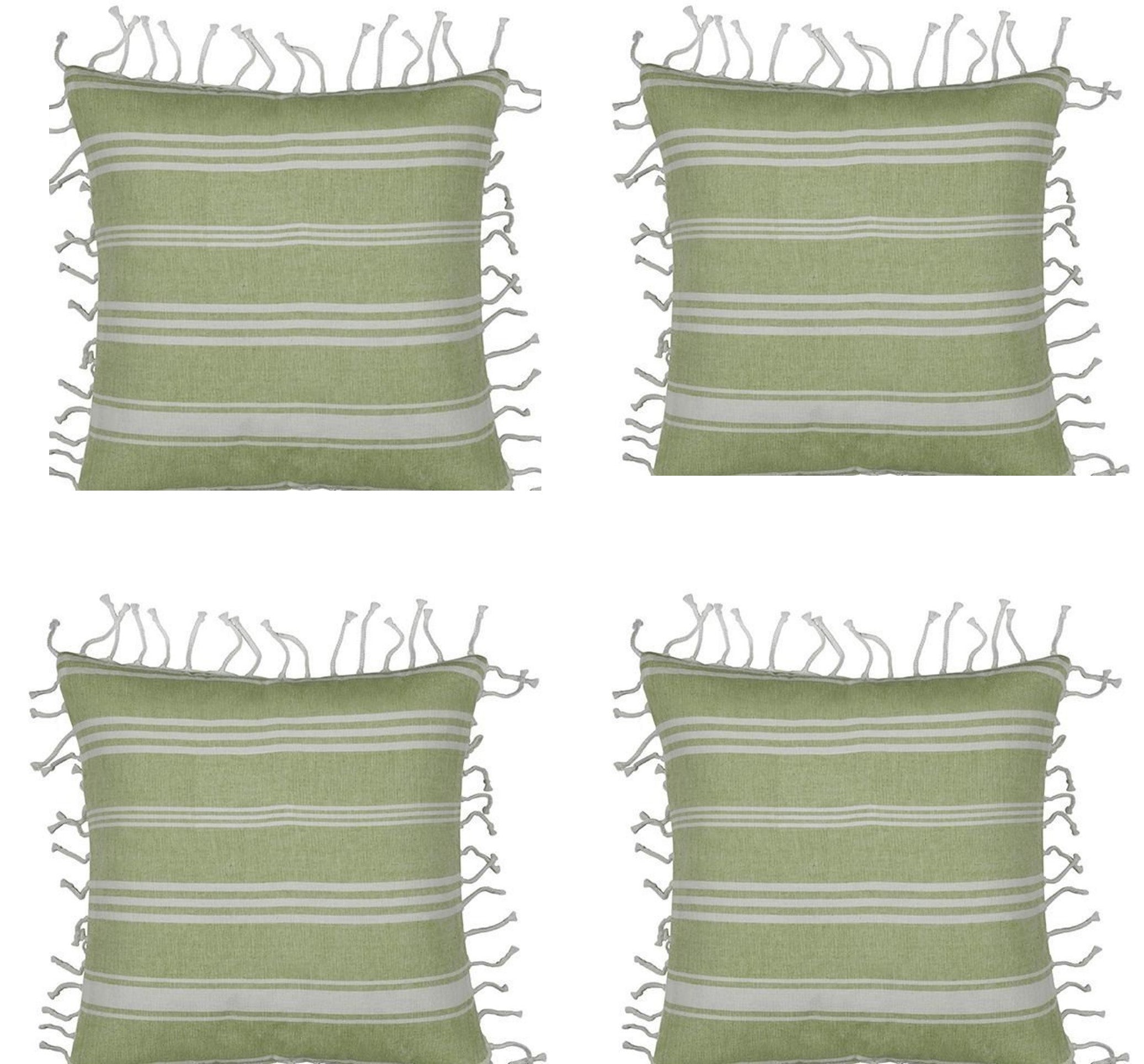 Pack of 4 Fresh Green & White Striped Cushion Cover with white knotted edging Main image