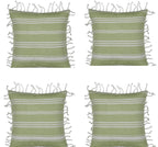 Pack of 4 Fresh Green & White Striped Cushion Cover with white knotted edging