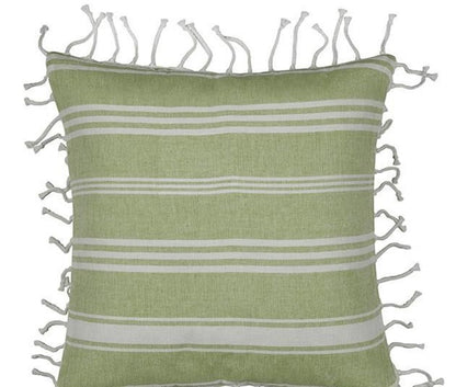 Pack of 4 Fresh Green & White Striped Cushion Cover with white knotted edging