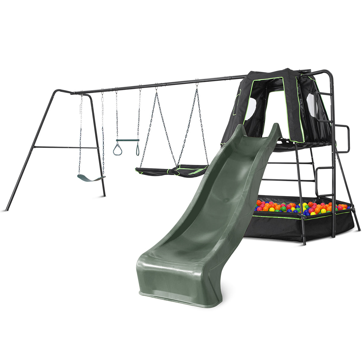 Lifespan Kids Pallas Play Tower with Metal Swing Set in Green Slide Secondary image