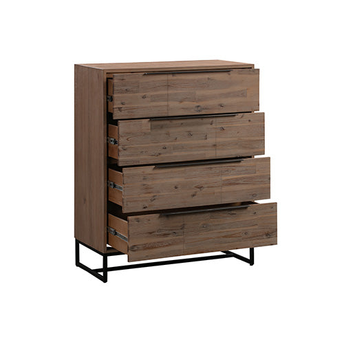 Tallboy with 4 Storage Drawers Assembled Solid Acacia Wooden Construction in Tea Colour Main image