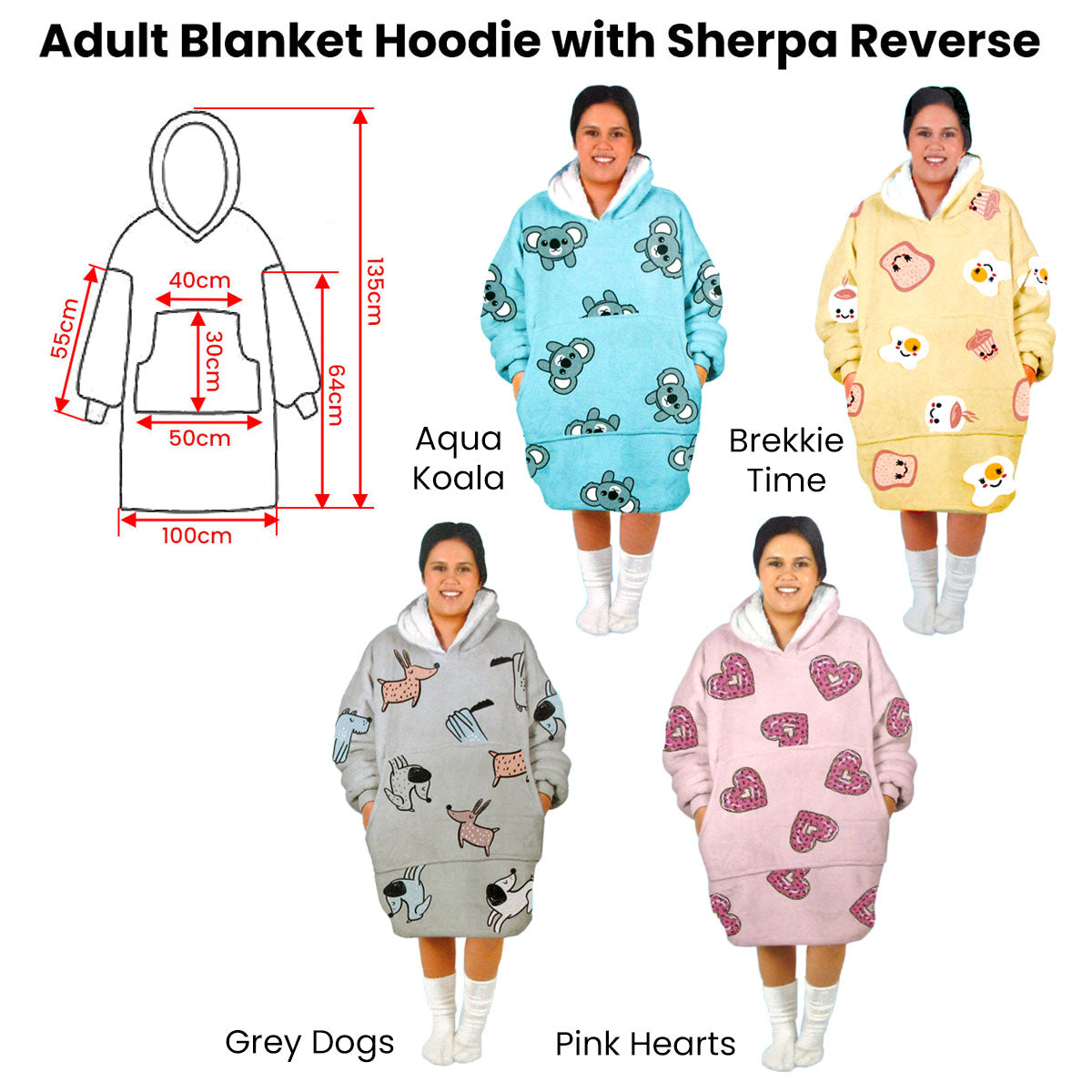Adult Women Comfy Warm Blanket Hoodie with Sherpa Fleece Reverse Grey Dogs Secondary image