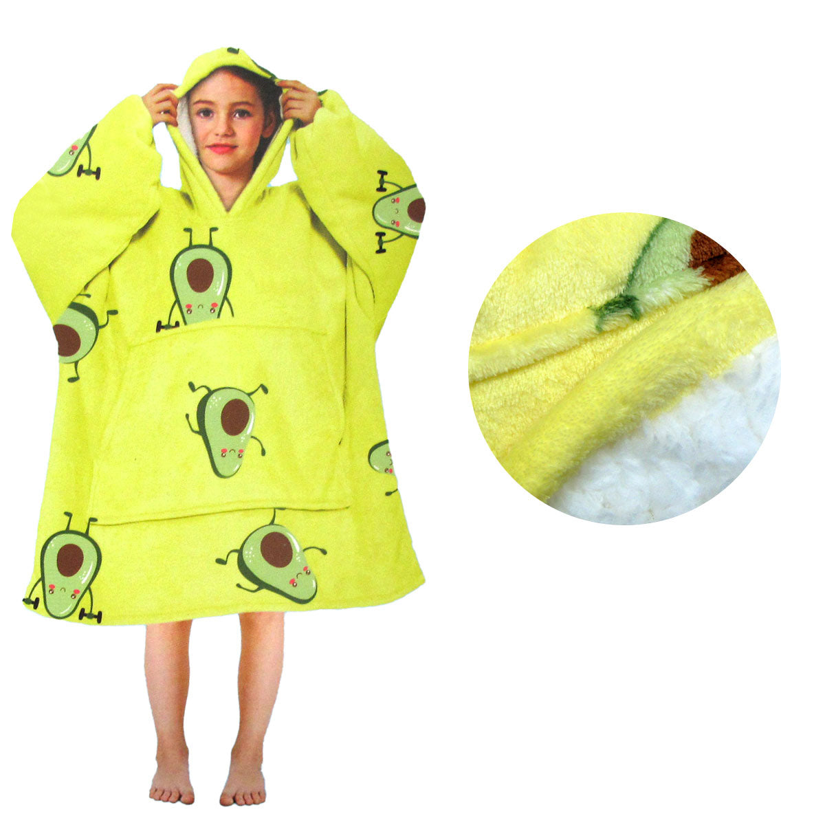 Girls Comfy Warm Blanket Hoodie with Sherpa Fleece Reverse Avocado Main image