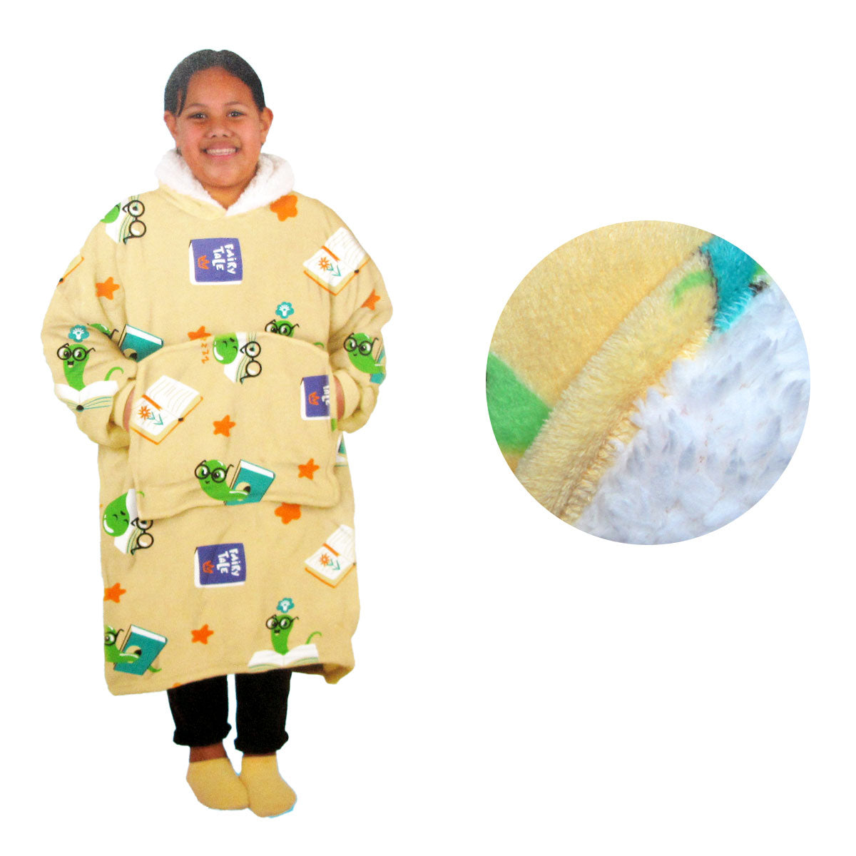 Girls Comfy Warm Blanket Hoodie with Sherpa Fleece Reverse Bookworm Main image