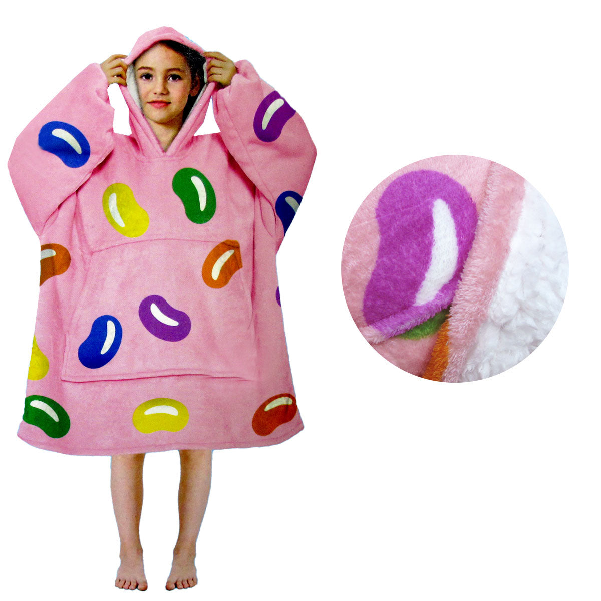 Girls Comfy Warm Blanket Hoodie with Sherpa Fleece Reverse Jelly Beans Main image