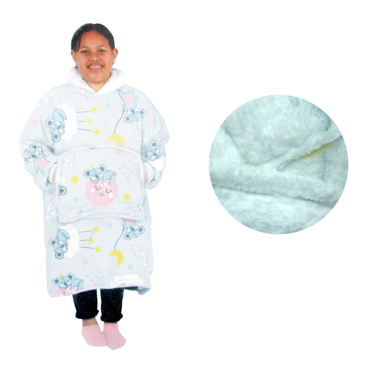 Girls Comfy Warm Blanket Hoodie with Sherpa Fleece Reverse Koala Main image