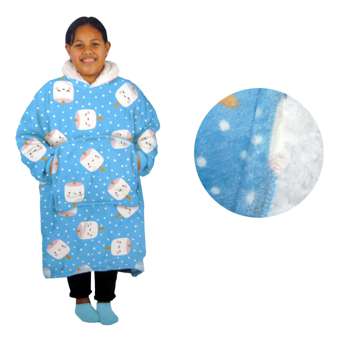 Girls Comfy Warm Blanket Hoodie with Sherpa Fleece Reverse Marshmallow Main image