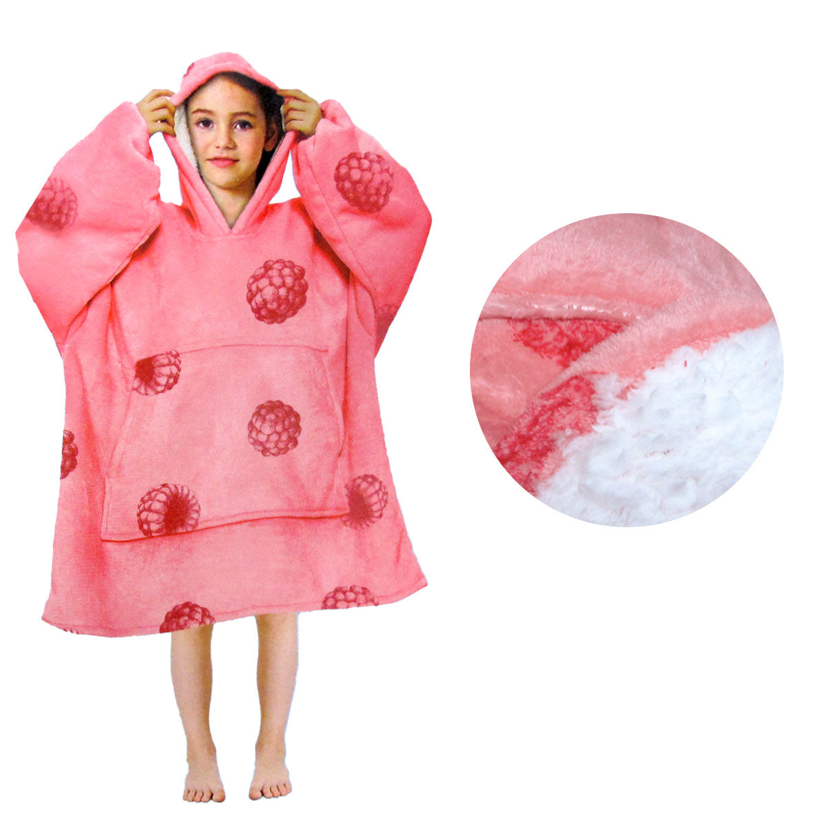 Girls Comfy Warm Blanket Hoodie with Sherpa Fleece Reverse Raspberry Main image
