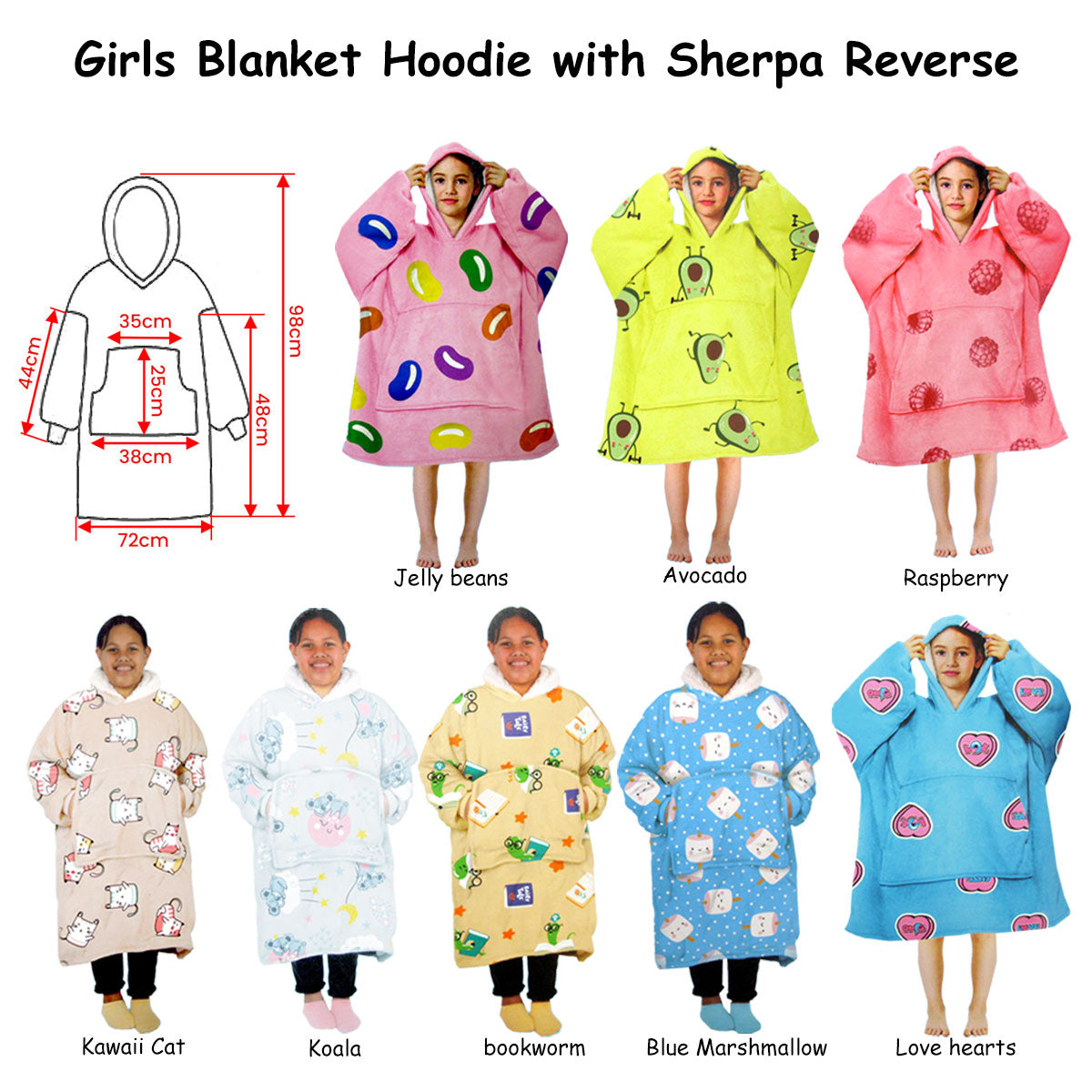 Girls Comfy Warm Blanket Hoodie with Sherpa Fleece Reverse Raspberry Secondary image