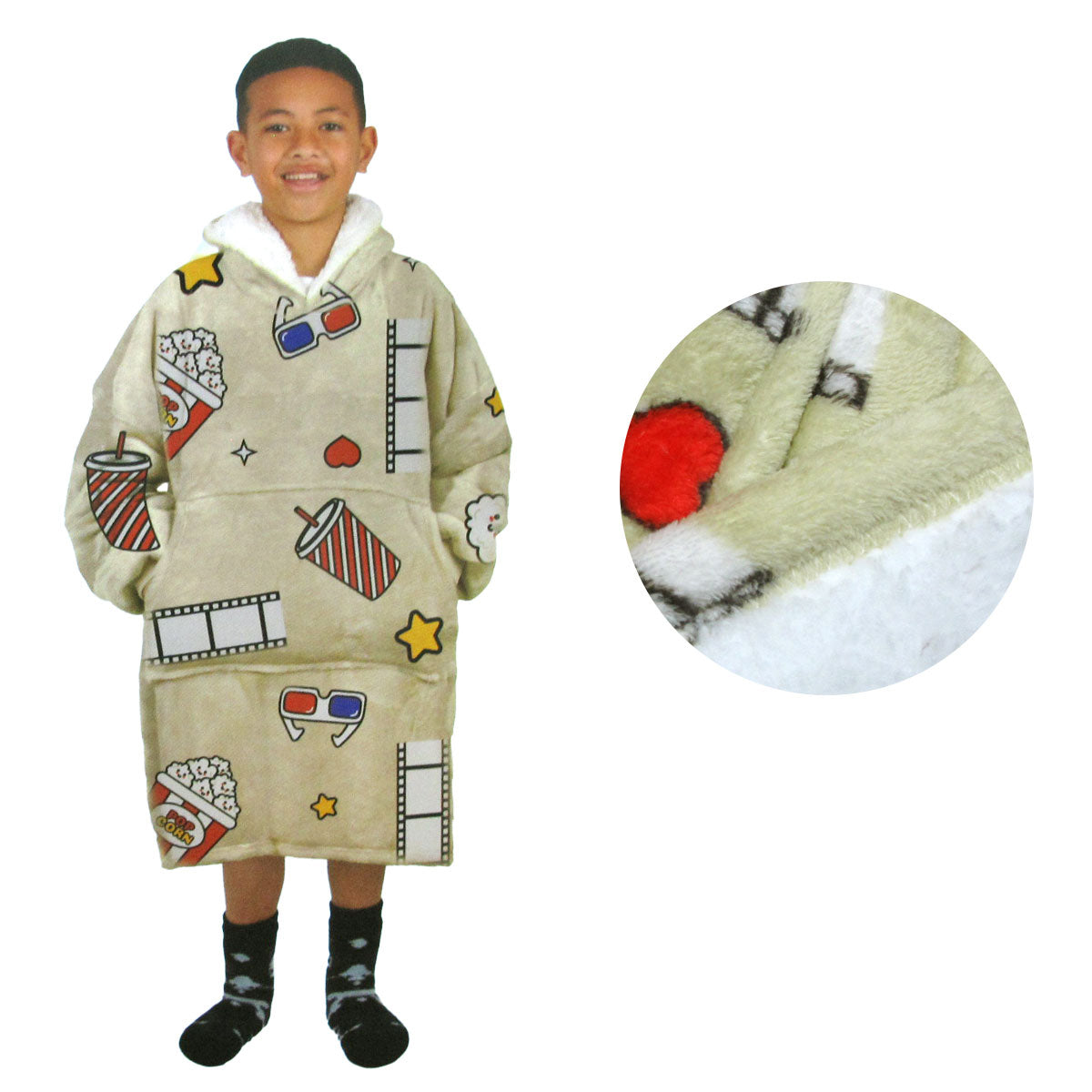 Blanket Hoodie with Sherpa Reverse Taupe Movie Addict Main image