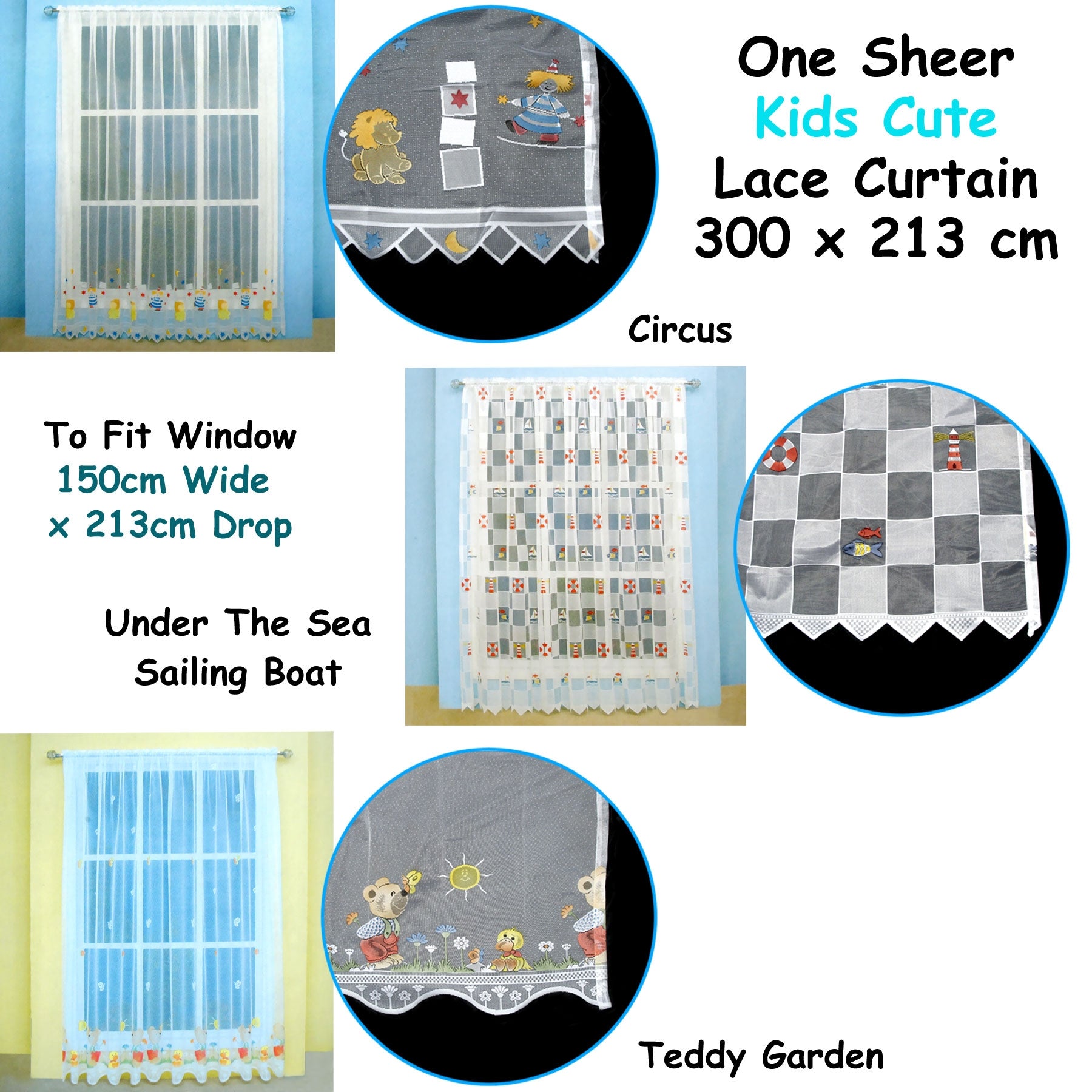 One Piece Kids CuteSheer Lace Curtain Circus Secondary image