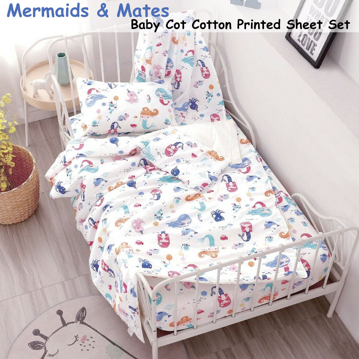 Mermaids & Mates Baby 100% Cotton Printed Sheet Set Cot Size Secondary image