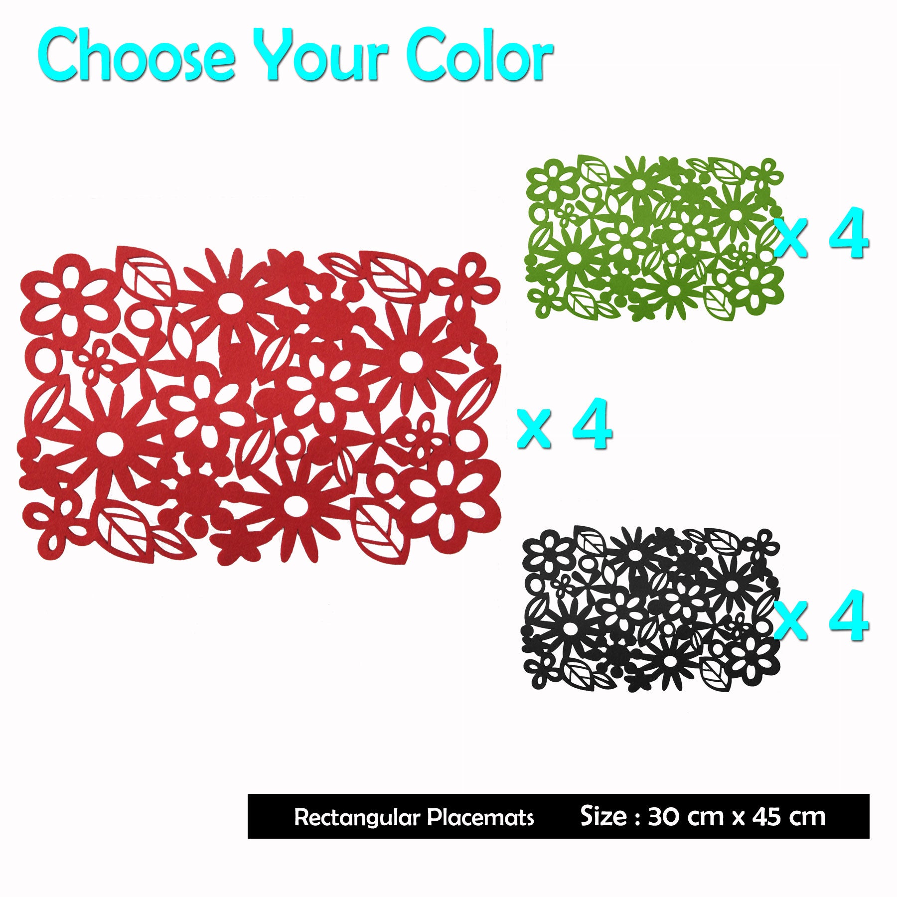 Choice Set of 4 Felt Rectangular Table Placemats Black Secondary image