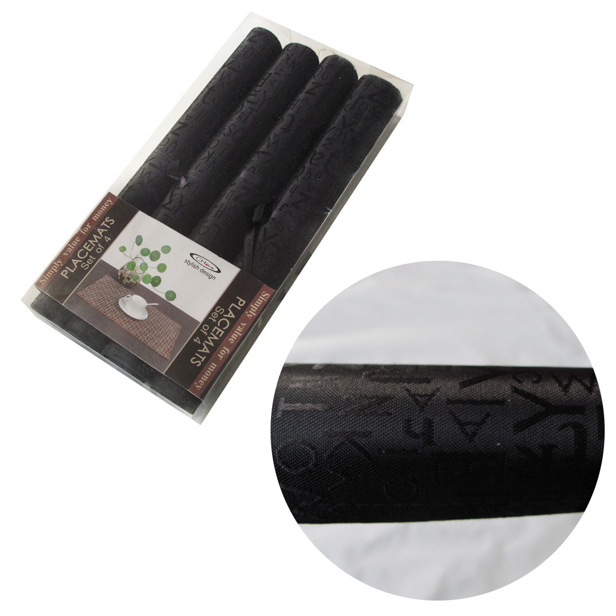 Set of 4 Jacquard Satin Letters Table Placemats Black 30 x 45cm Main image