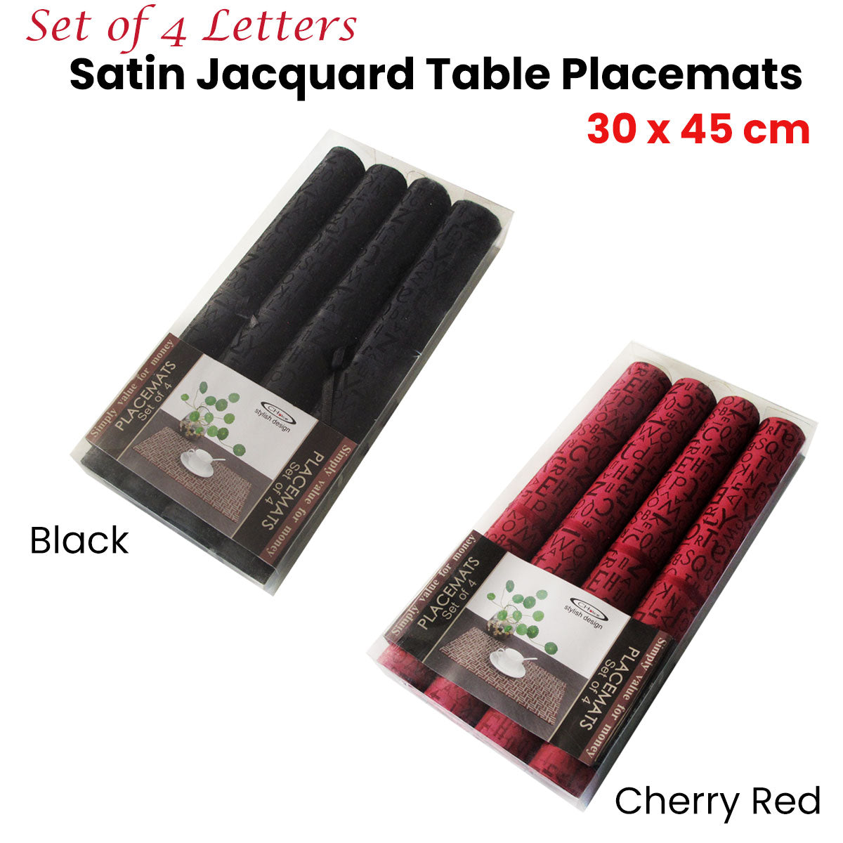 Set of 4 Jacquard Satin Letters Table Placemats Black 30 x 45cm Secondary image