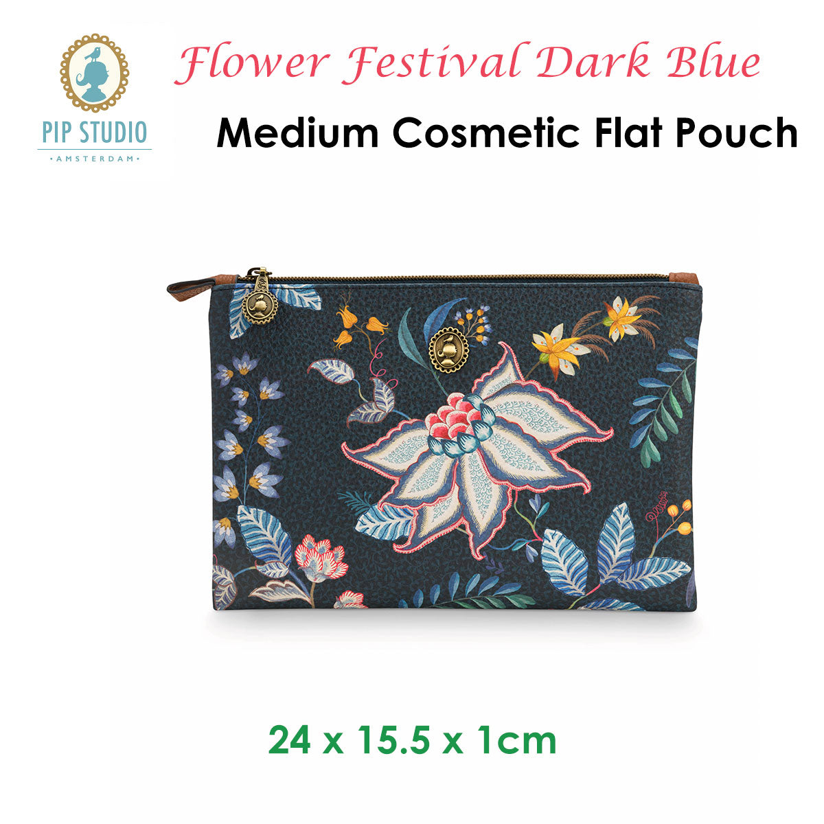 PIP Studio Flower Festival Dark Blue Medium Cosmetic Flat Pouch Secondary image