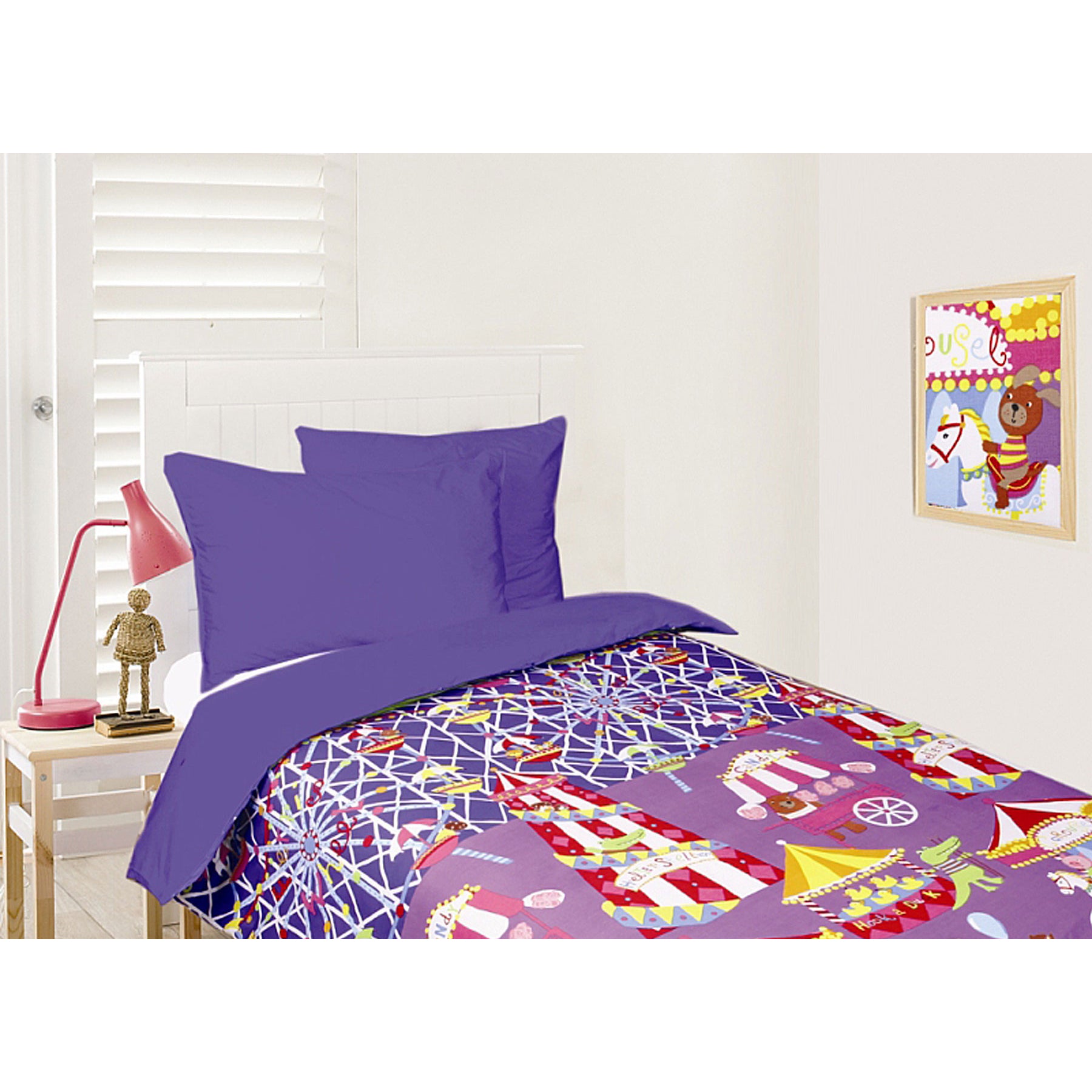 Happy Kids Glow in the Dark Quilt Cover Set Funfair Blue Double Main image
