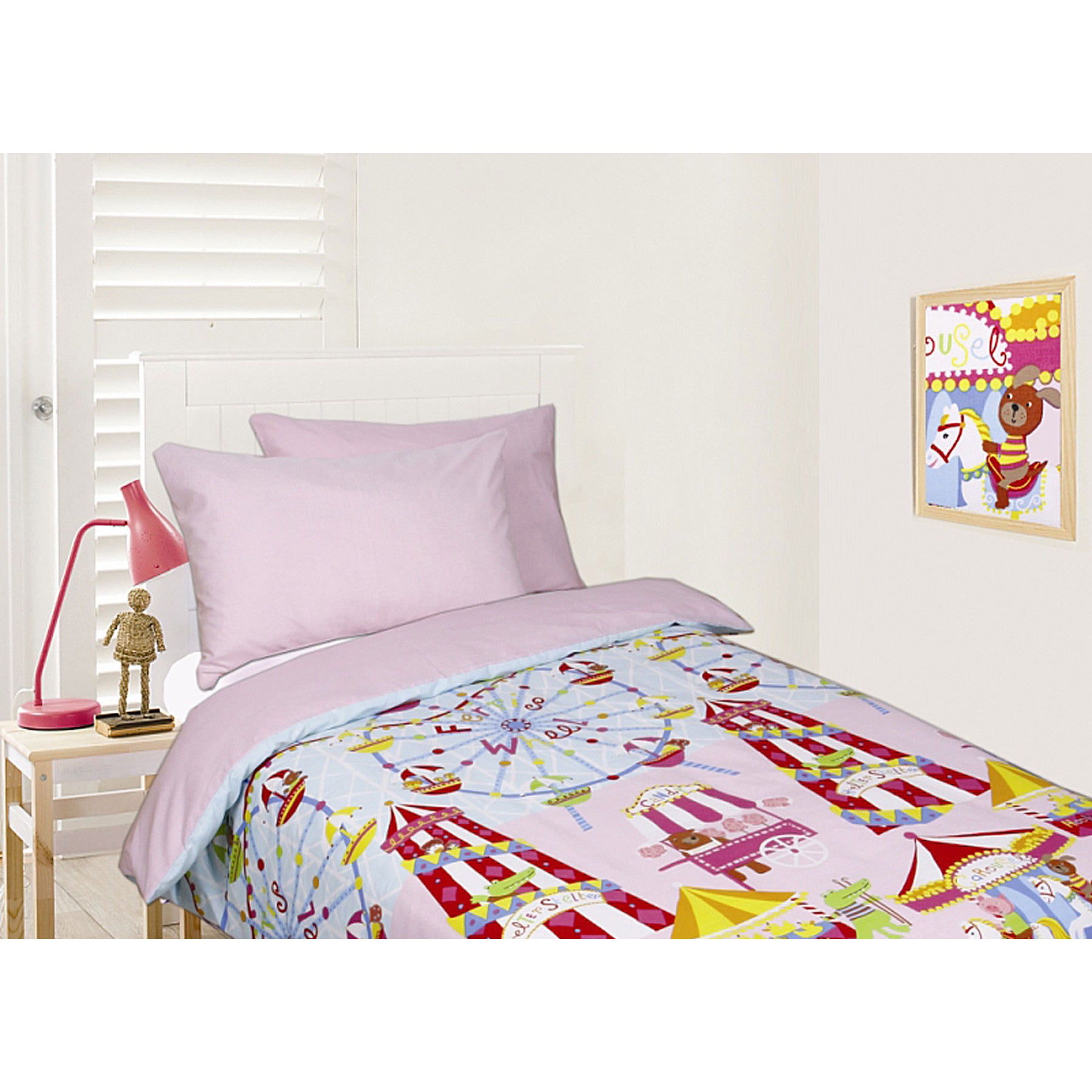 Happy Kids Glow in the Dark Quilt Cover Set Funfair Pink Single Main image