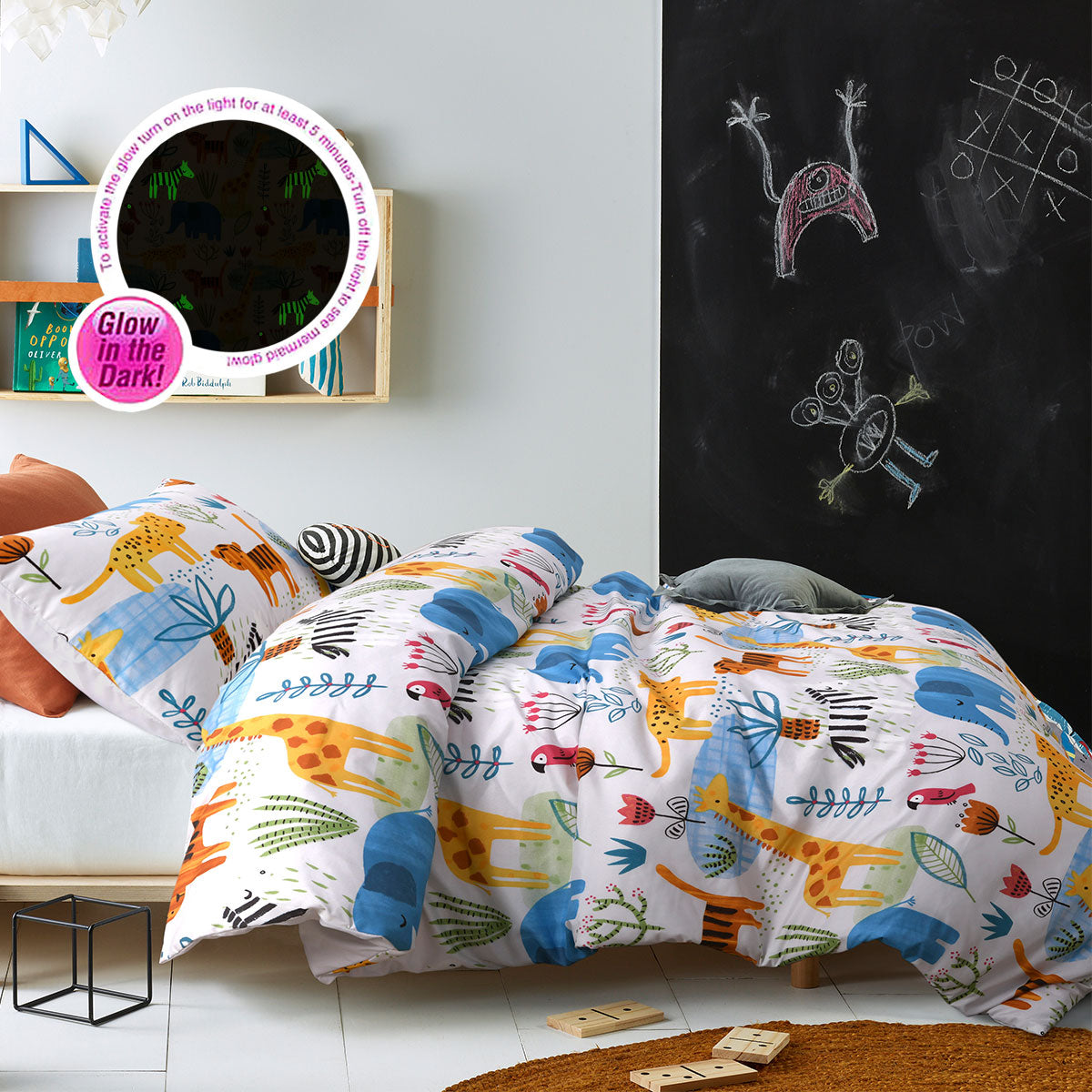Happy Kids Little Jungle Glow in the Dark Quilt Cover Set Double Main image