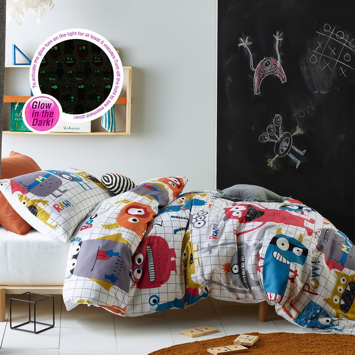Happy Kids Monster Squad Glow in the Dark Quilt Cover Set Double Main image