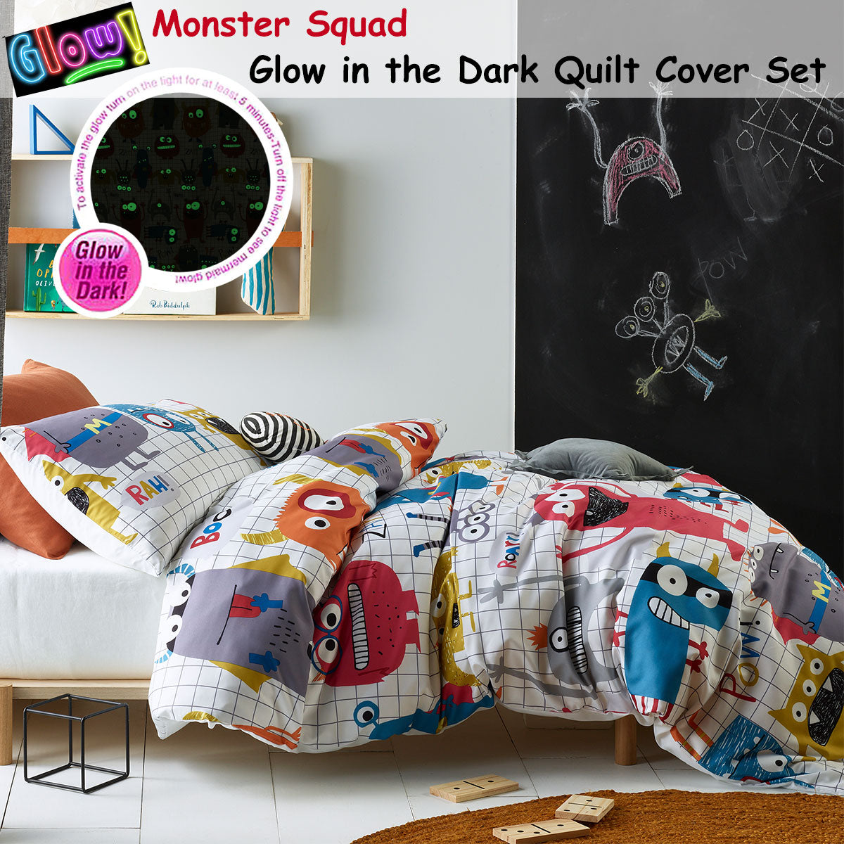 Happy Kids Monster Squad Glow in the Dark Quilt Cover Set Single Secondary image