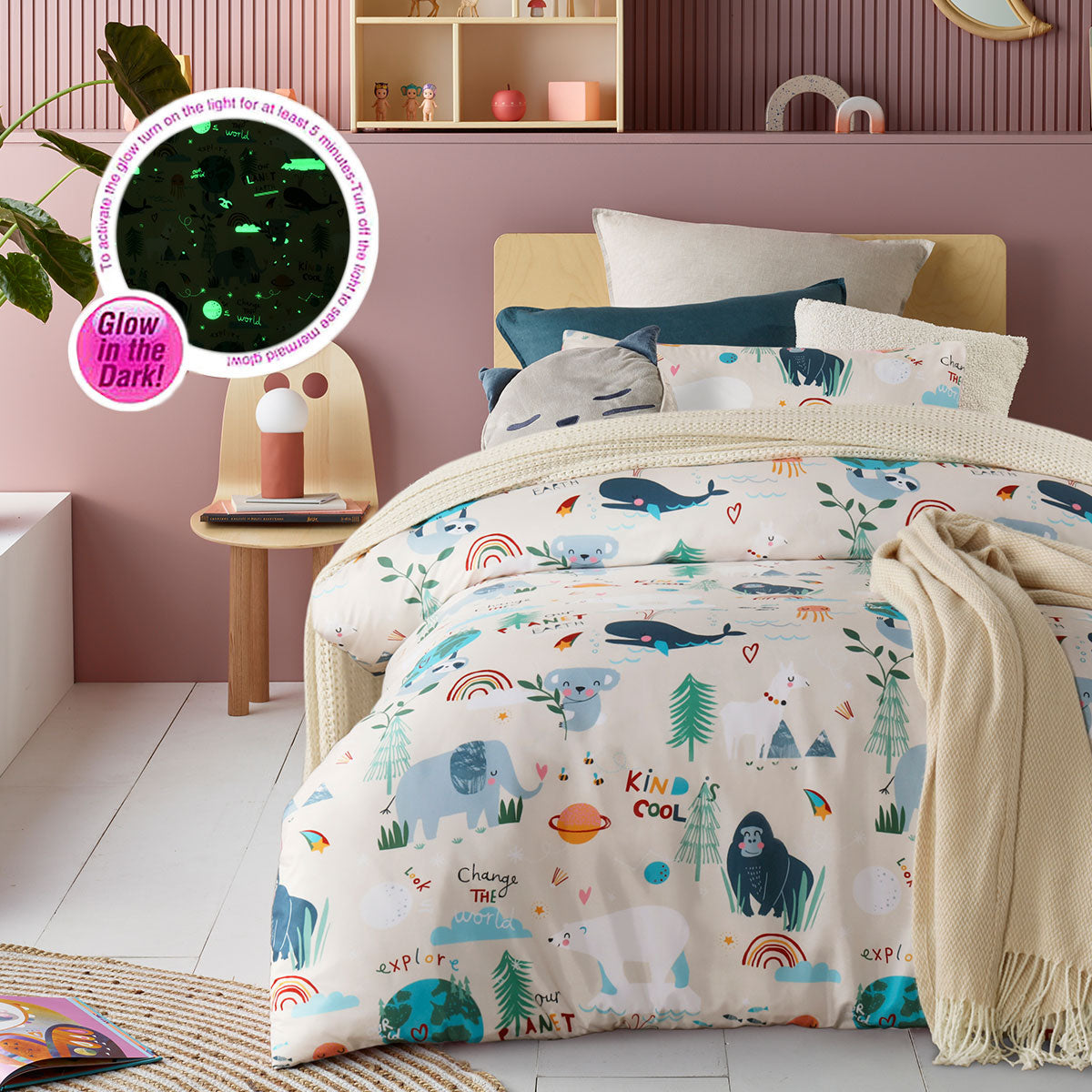 Happy Kids Our Planet Earth Glow in the Dark Quilt Cover Set Single Main image