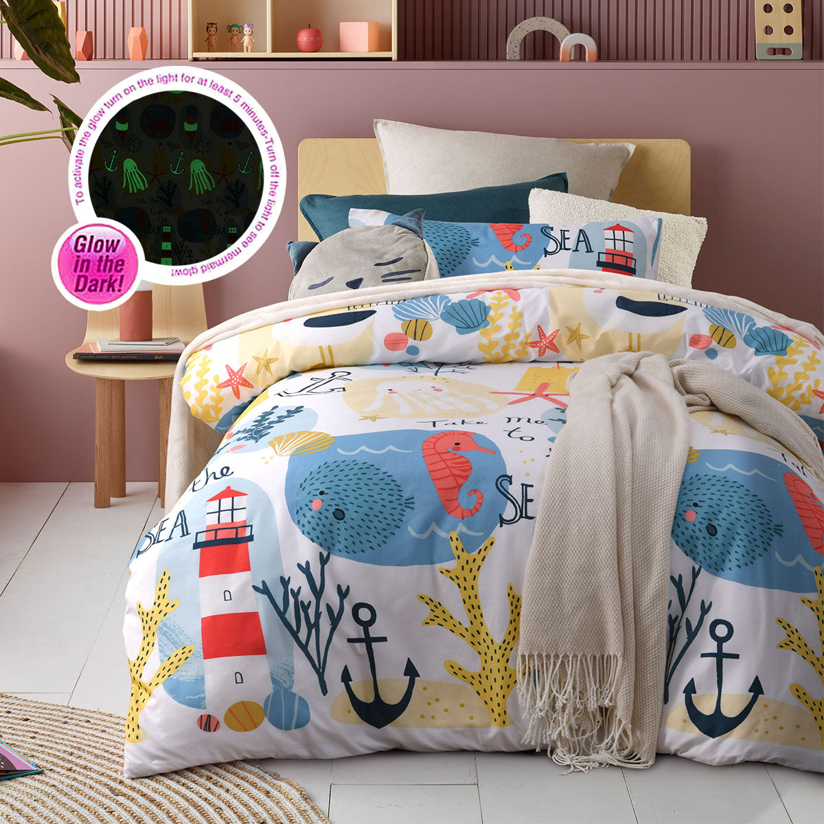 Happy Kids Seaside Glow in the Dark Quilt Cover Set Double Main image
