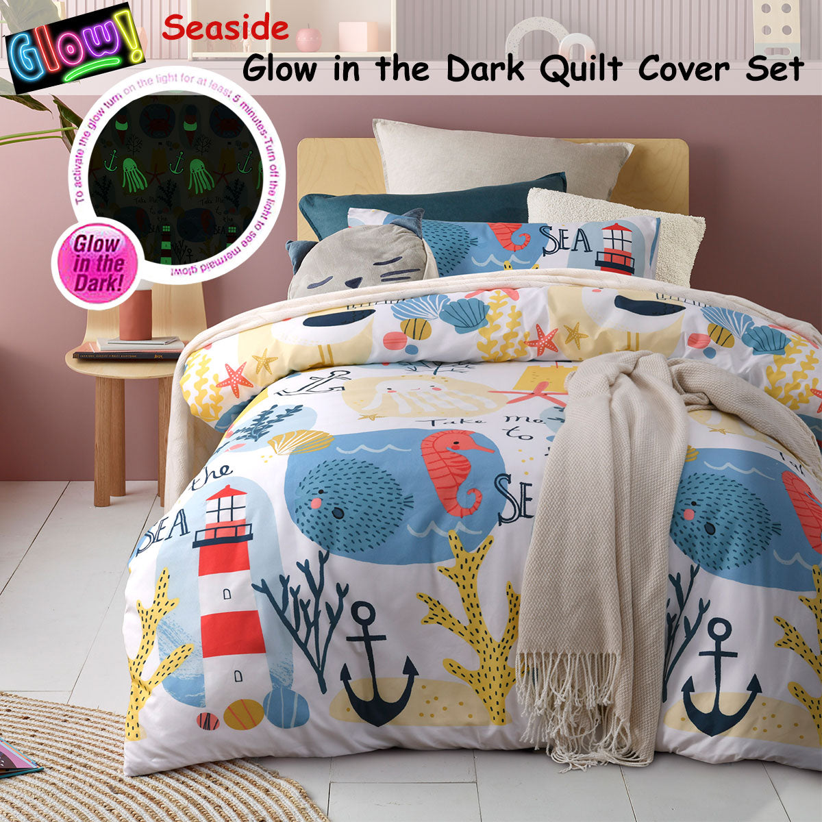 Happy Kids Seaside Glow in the Dark Quilt Cover Set Single Secondary image