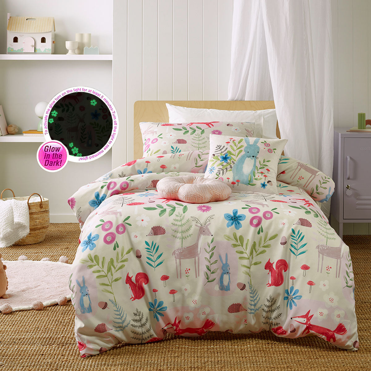 Happy Kids Glow in the Dark Woodland Park Quilt Cover Set Single Main image