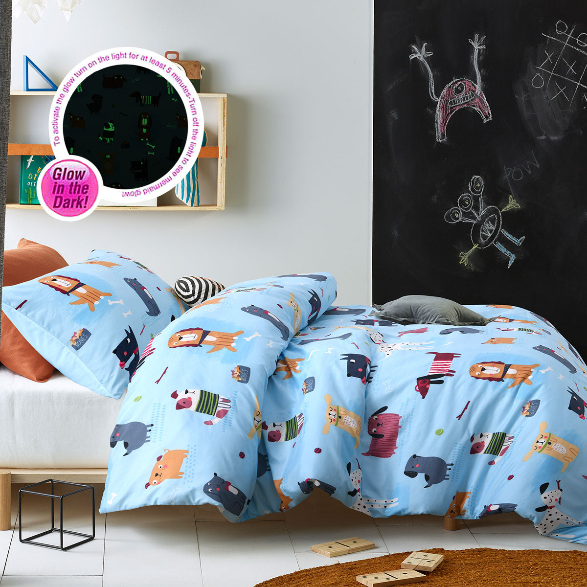 Happy Kids Woof Glow in the Dark Quilt Cover Set Double Main image