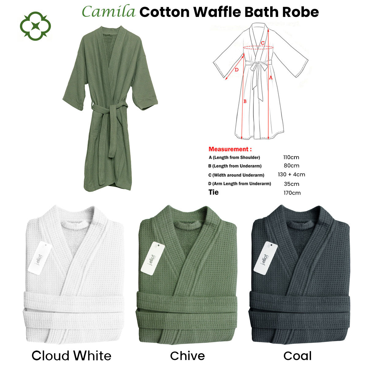 J Elliot Home Camila Cotton Waffle Bath Robe Cloud White Secondary image