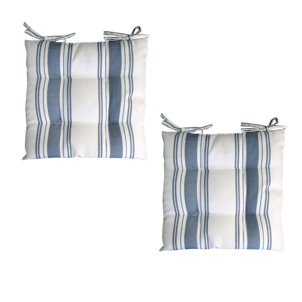 Set of 2 Outdoor Polyester Striped Chair Pads 40 x 40cm White Blue Main image