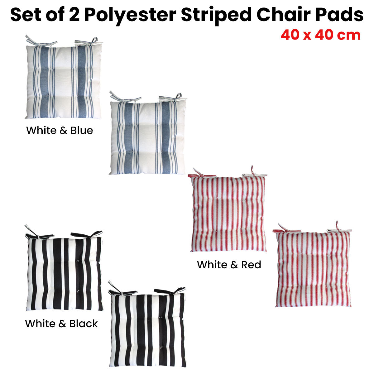 Set of 2 Outdoor Polyester Striped Chair Pads 40 x 40cm White Blue Secondary image