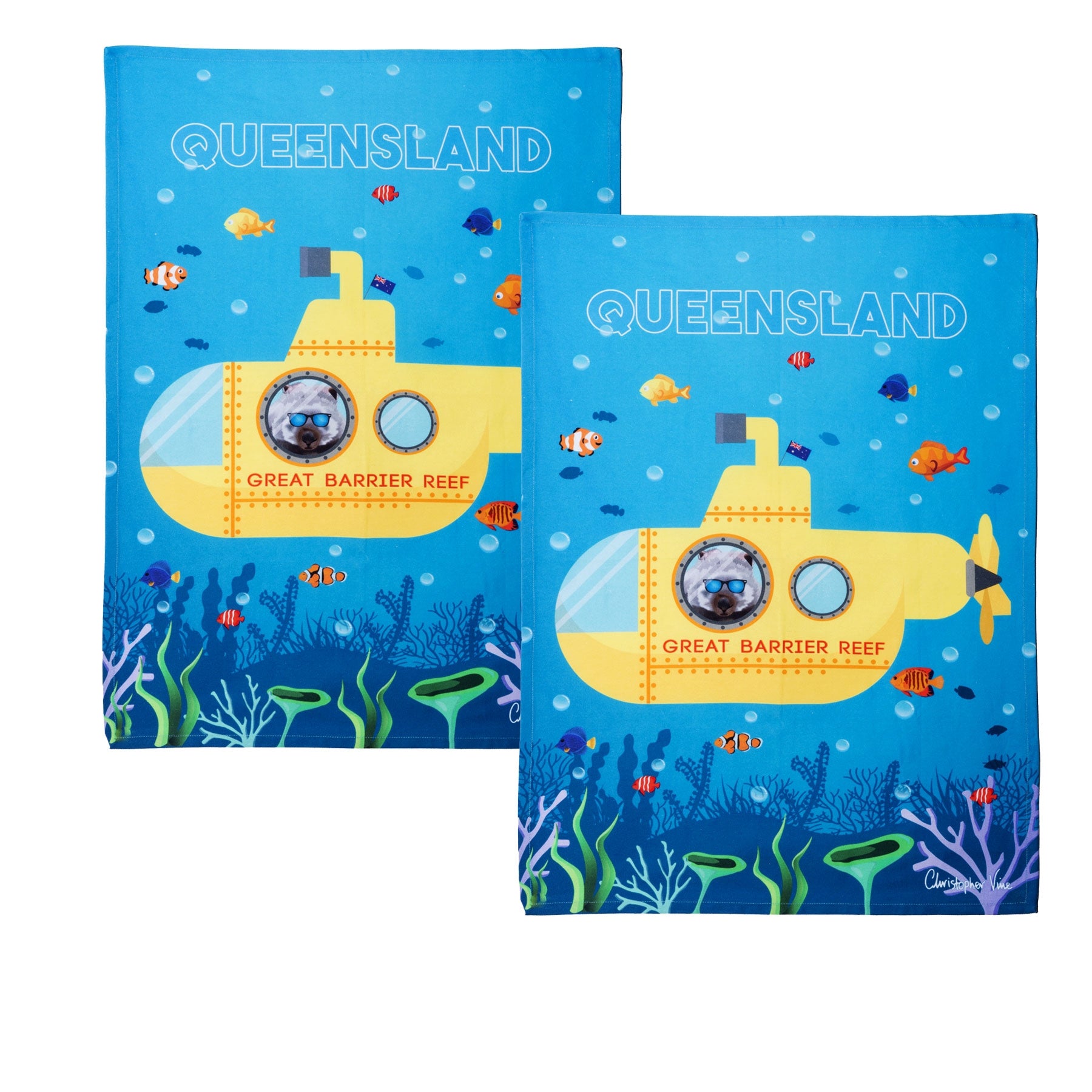 IDC Homewares Set of 2 Christopher Vine Design Tea Towels Great Barrier Reef Main image