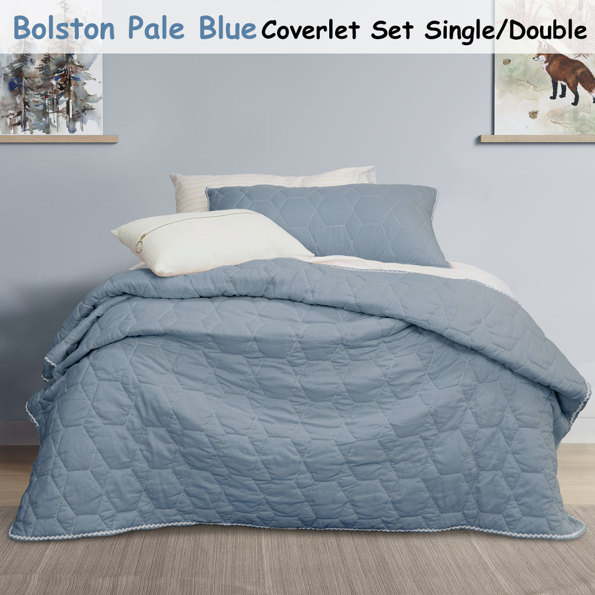 Jelly Bean Kids Bolston Pale Blue Kids Coverlet Set Single/Double Secondary image
