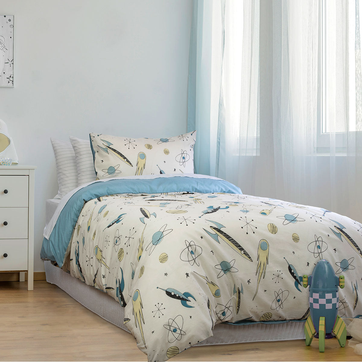 Jelly Bean Kids Rocket Boy Chambray Quilt Cover Set Single Main image
