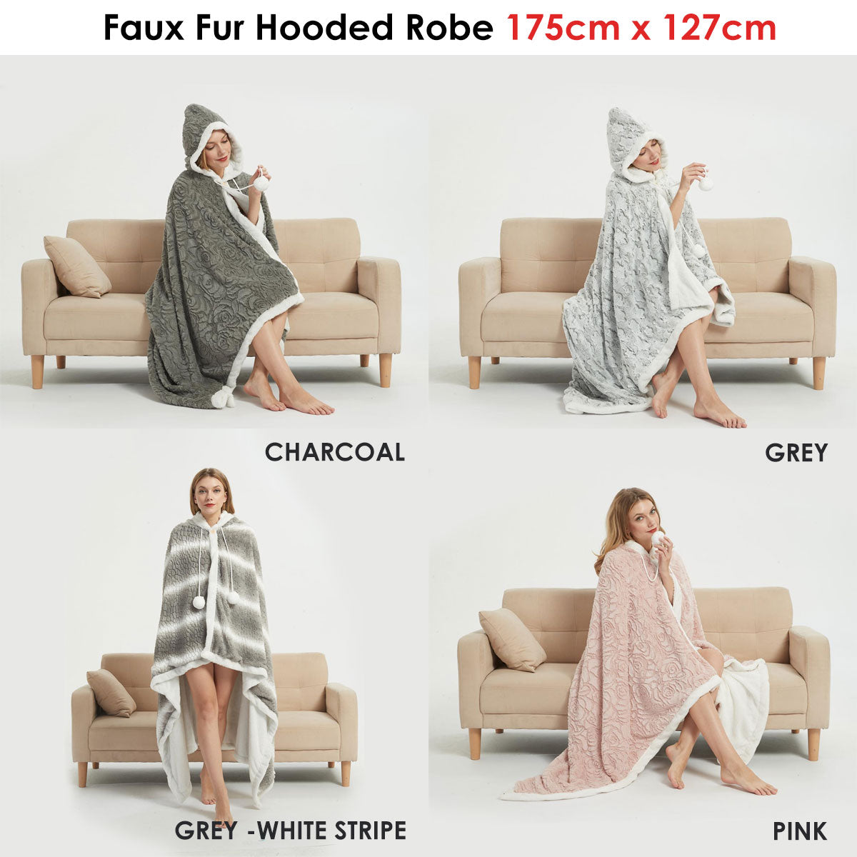 Ramesses Faux Fur Hooded Robe Grey Secondary image