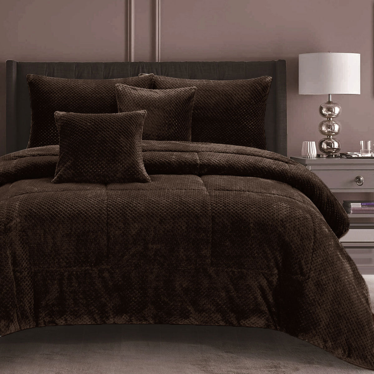Ramesses Waffle Fleece Mocha 3 Pcs Comforter Set King Main image