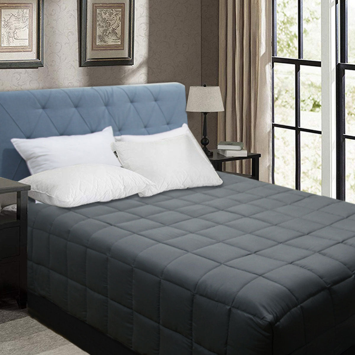 Shangri La Bamboo Blend Microfiber Box End Quilt Charcoal Queen Main image