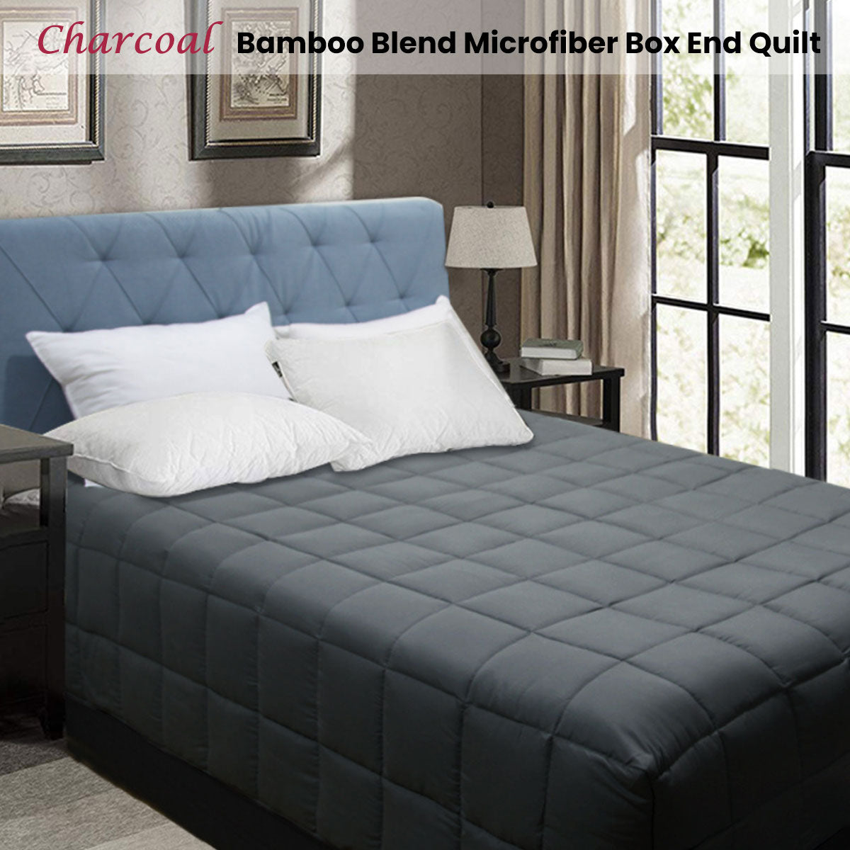 Shangri La Bamboo Blend Microfiber Box End Quilt Charcoal Queen Secondary image