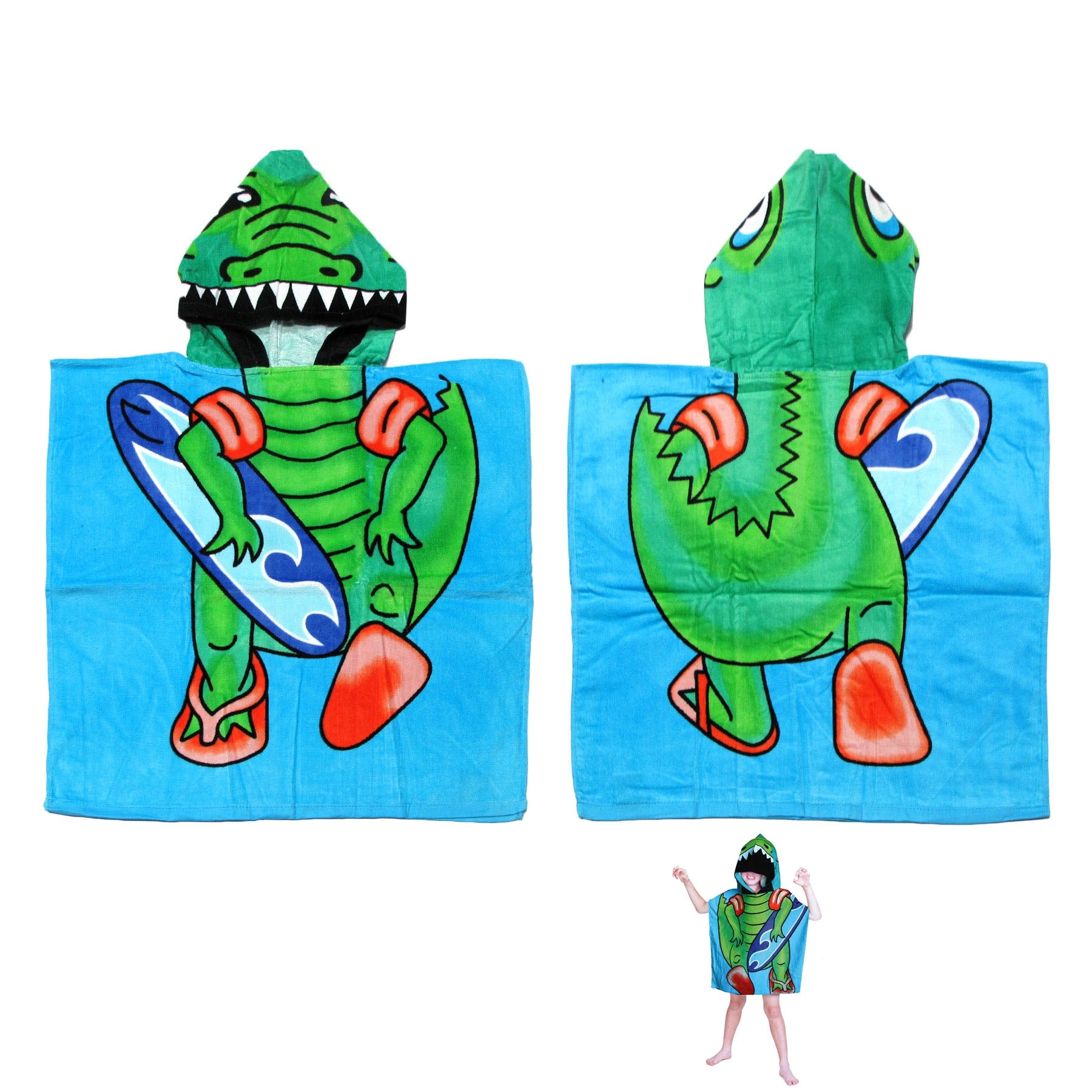 Cute Kids Cotton Hooded Towel Poncho 60 x 120 cm Dinosaur Main image