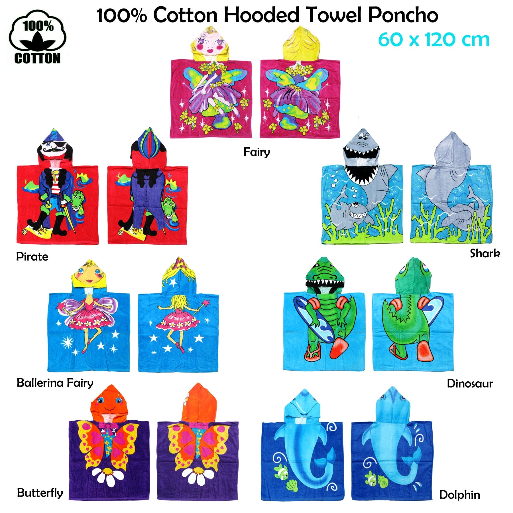 Cute Kids Cotton Hooded Towel Poncho 60 x 120 cm Dinosaur Secondary image