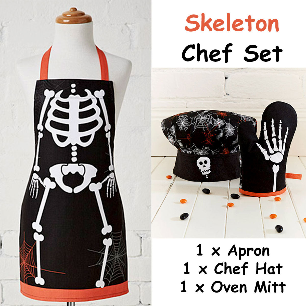 Cubby House Kids Set of 3 Skeleton Halloween Children Kids Kitchen Chef Set Secondary image