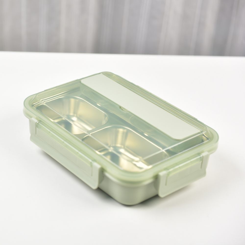 Kylin 304 Stainless Steel 4 Divided Simple Lunch Box with a cultery set - Green Secondary image