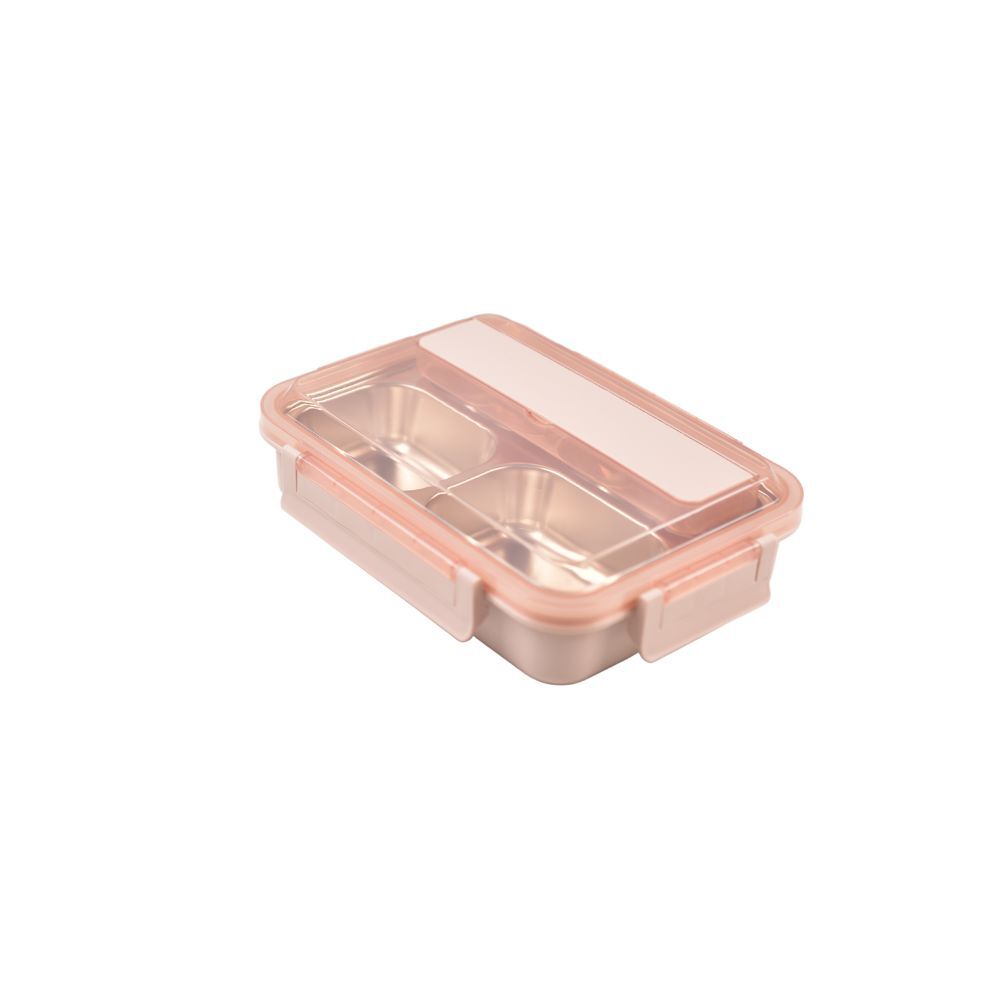 Kylin 304 Stainless Steel 4 Divided Simple Lunch Box with a cultery set - Pink Main image