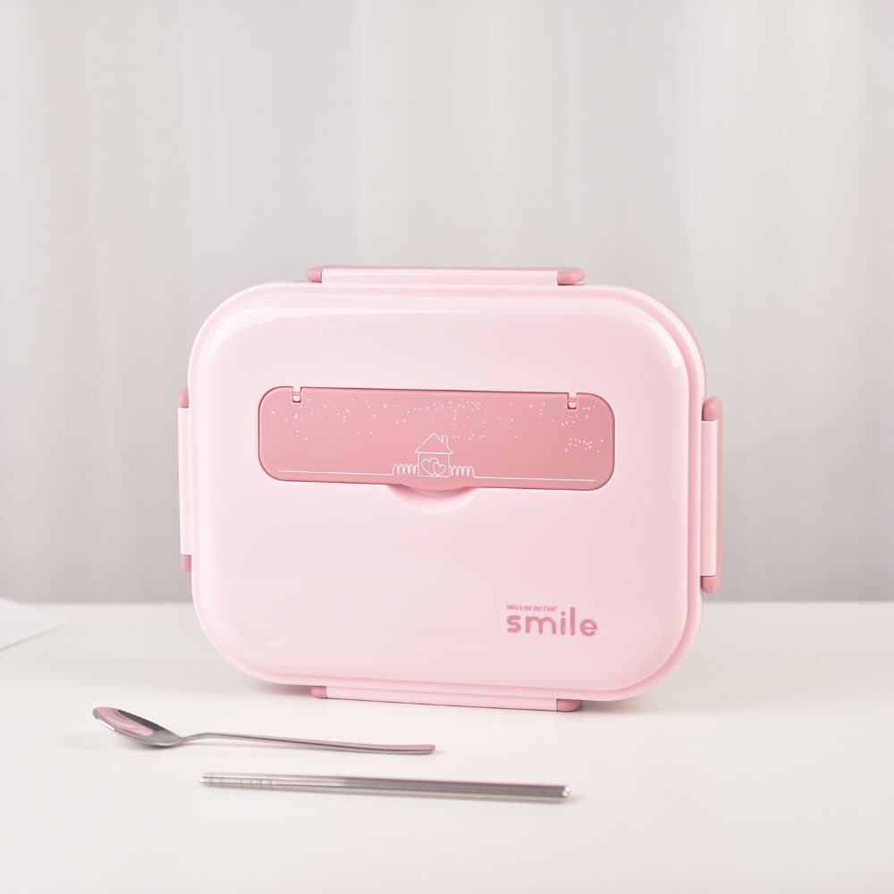 Kylin 304 Stainless Steel 5 Divided Smile Small Lunch Box With Soup Pot - Pink Secondary image
