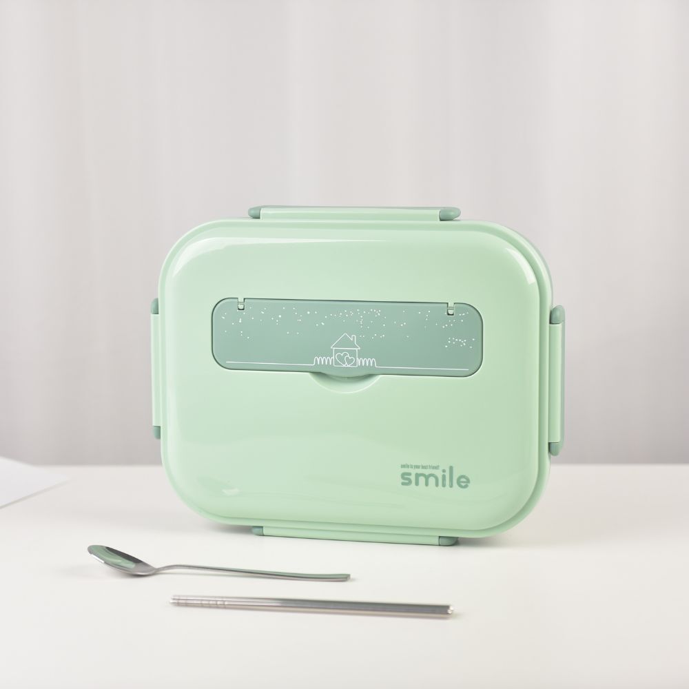 Kylin 304 Stainless Steel 5 Divided Smile Small Lunch Box With Soup Pot - Green Secondary image