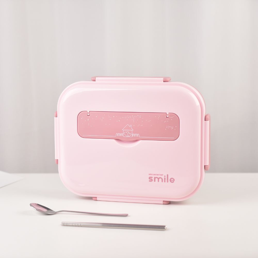 Kylin 304 Stainless Steel 5 Divided Smile Large Lunch Box With Soup Pot - Pink Secondary image