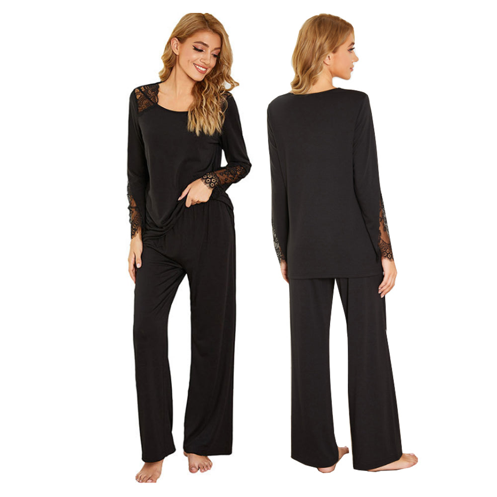 Polycotton Knit Lace Stitching Pyjama Tracksuit Set UK Size (XXL Size) Main image